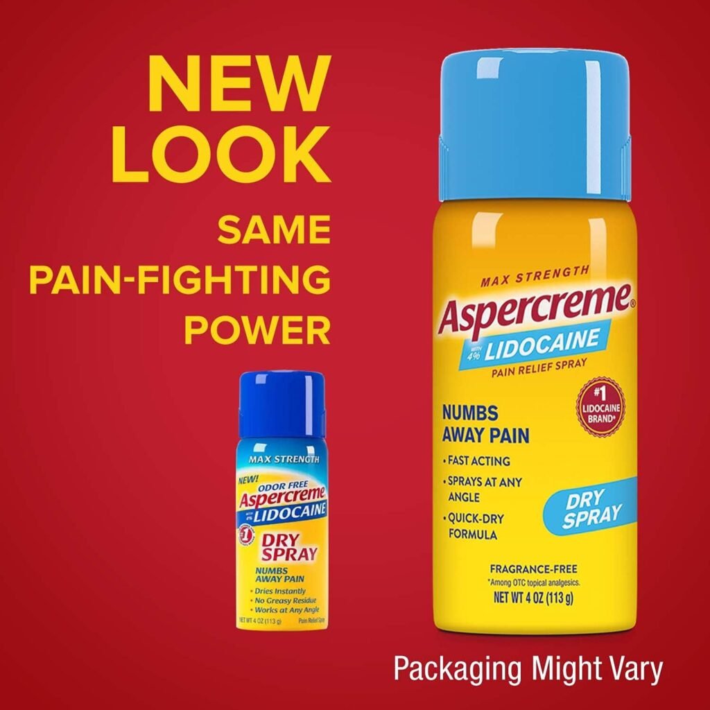 Aspercreme Max Strength Lidocaine Pain Relief Dry Spray 4 oz. Odor Free