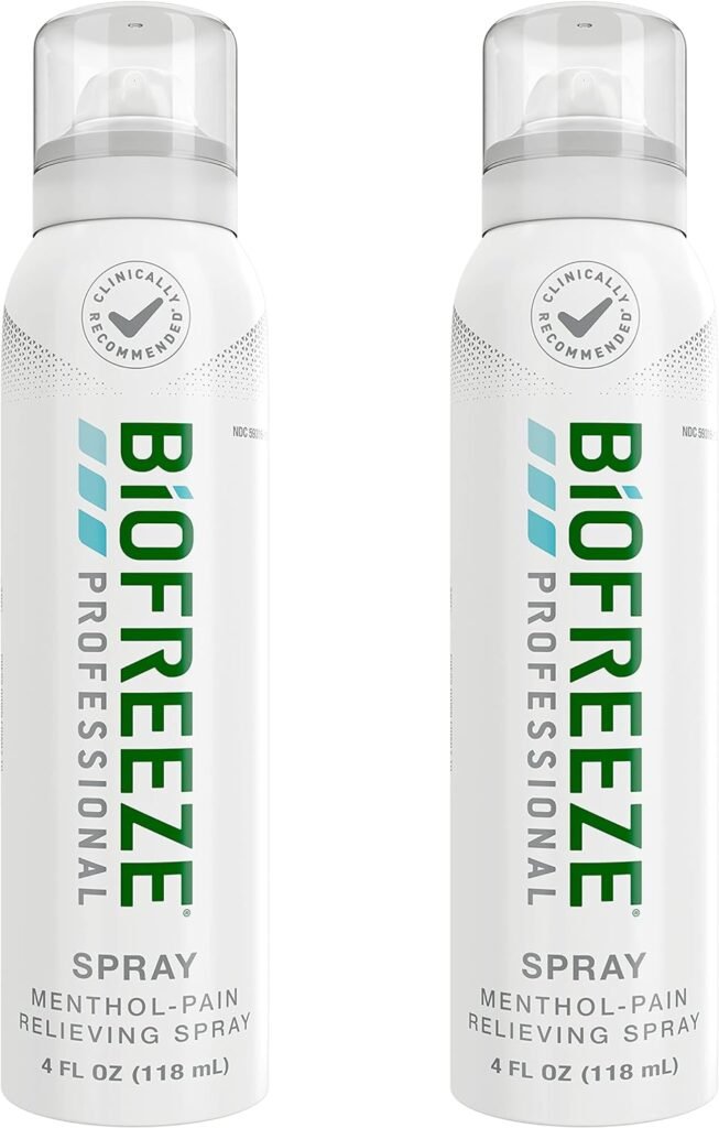 Biofreeze Professional Spray Menthol Pain Relieving Spray 4 FL OZ Colorless (Pack Of 2) Aerosol Spray For Pain Relief Of Sore Muscles, Arthritis, Simple Backaches, And Joint Pain (Packaging May Vary)